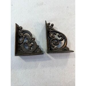 Stein Mart Bronze Cast Metal Scroll Filigree Bookends Shelf Brackets Set of 2